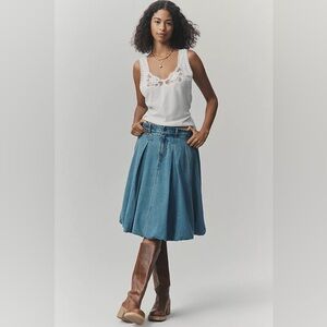 New Pilcro x Anthropologie Bubble Blue Denim Knee-Length Western Skirt sz 2